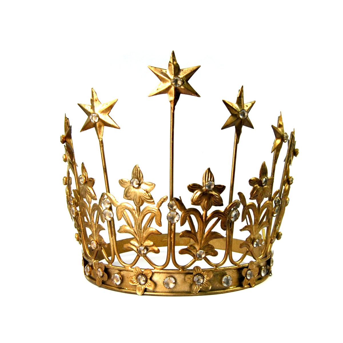 XL Art Nouveau Santos Crown with Lilies Stars Rhinestones Antique Gold 6" to 7" Diameter