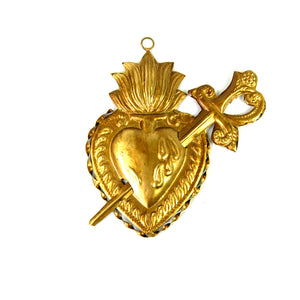 Sacred Heart Ex Voto Milagro Flaming Heart with Sword Ornament
