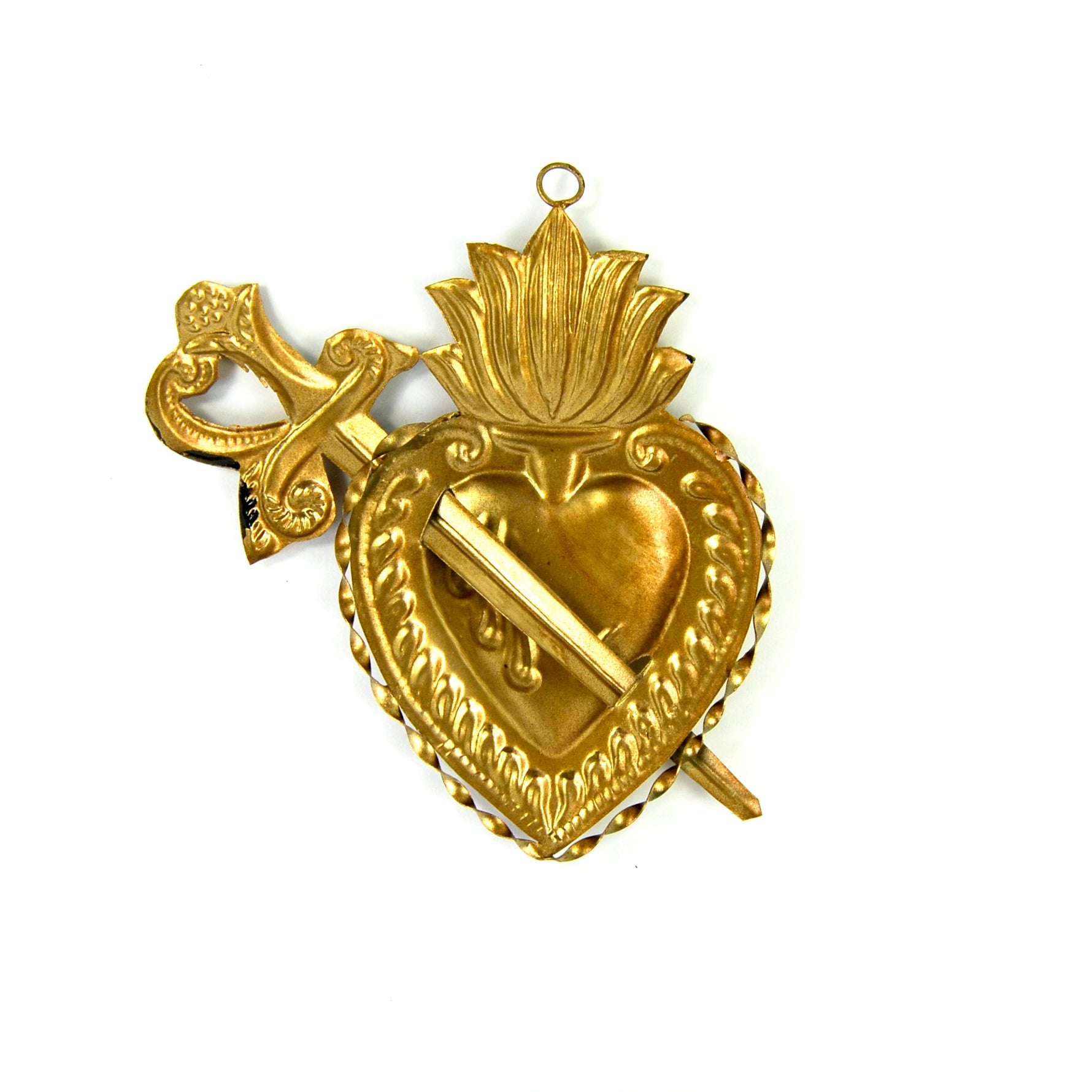 Sacred Heart Ex Voto Milagro Flaming Heart with Sword Ornament