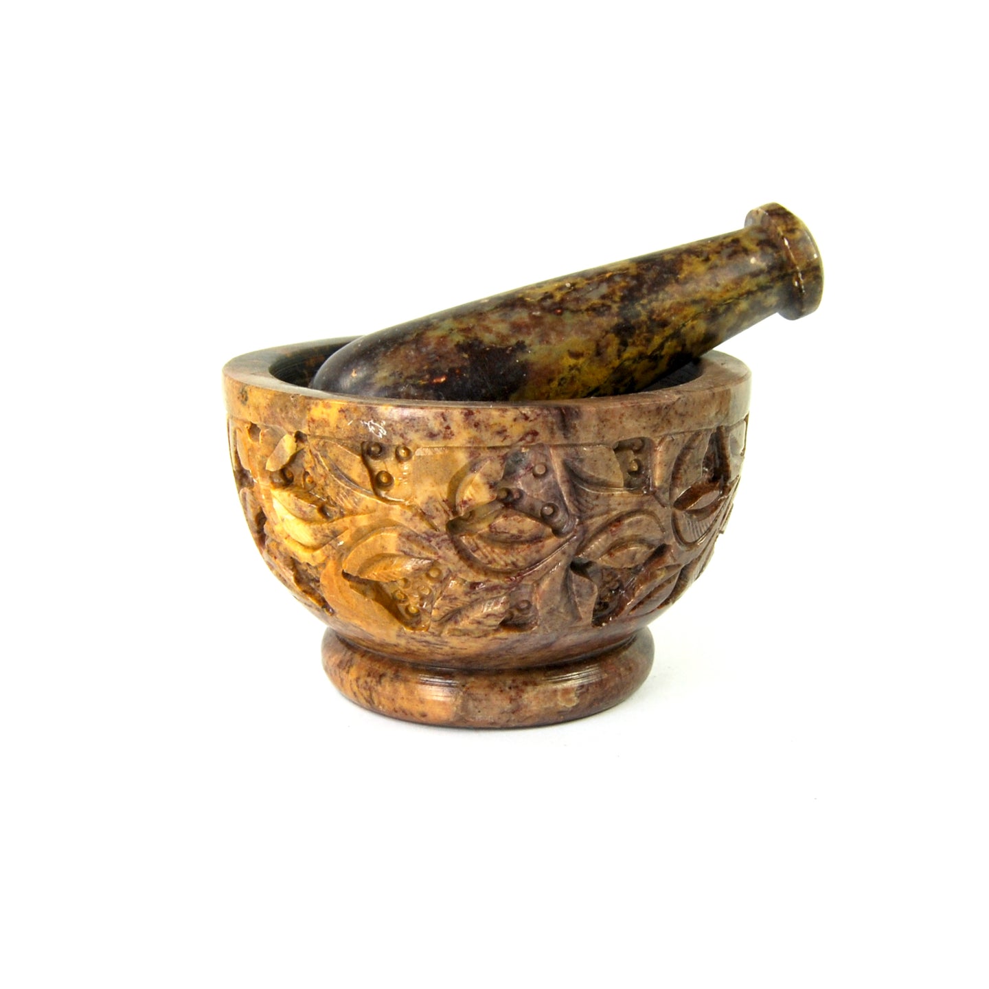 Foliate Carved Mortar and Pestle Natural Soapstone