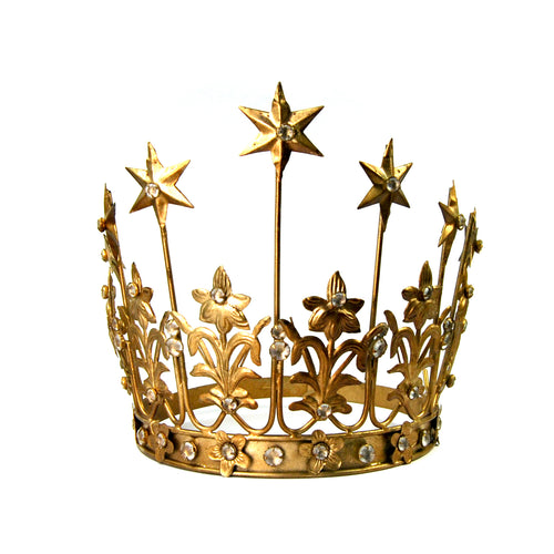 XL Art Nouveau Santos Crown with Lilies Stars Rhinestones Antique Gold 6