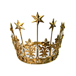 XL Art Nouveau Santos Crown with Lilies Stars Rhinestones Antique Gold 6" to 7" Diameter