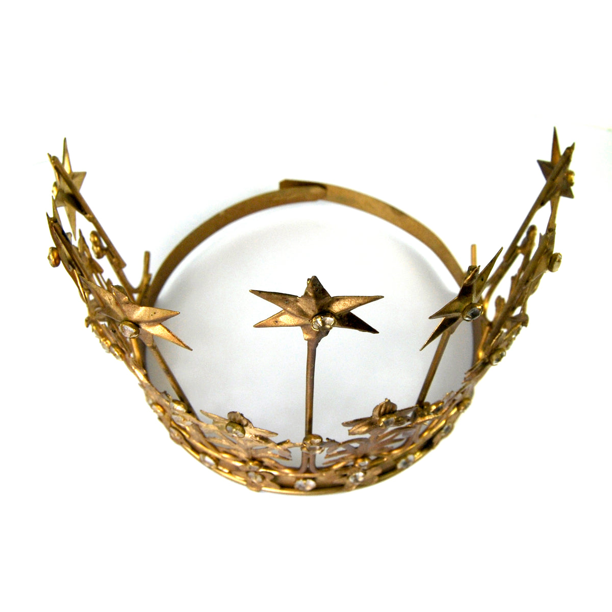 XL Art Nouveau Santos Crown with Lilies Stars Rhinestones Antique Gold 6" to 7" Diameter