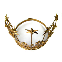 Load image into Gallery viewer, XL Art Nouveau Santos Crown with Lilies Stars Rhinestones Antique Gold 6&quot; to 7&quot; Diameter
