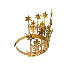 Load image into Gallery viewer, XL Art Nouveau Santos Crown with Lilies Stars Rhinestones Antique Gold 6&quot; to 7&quot; Diameter
