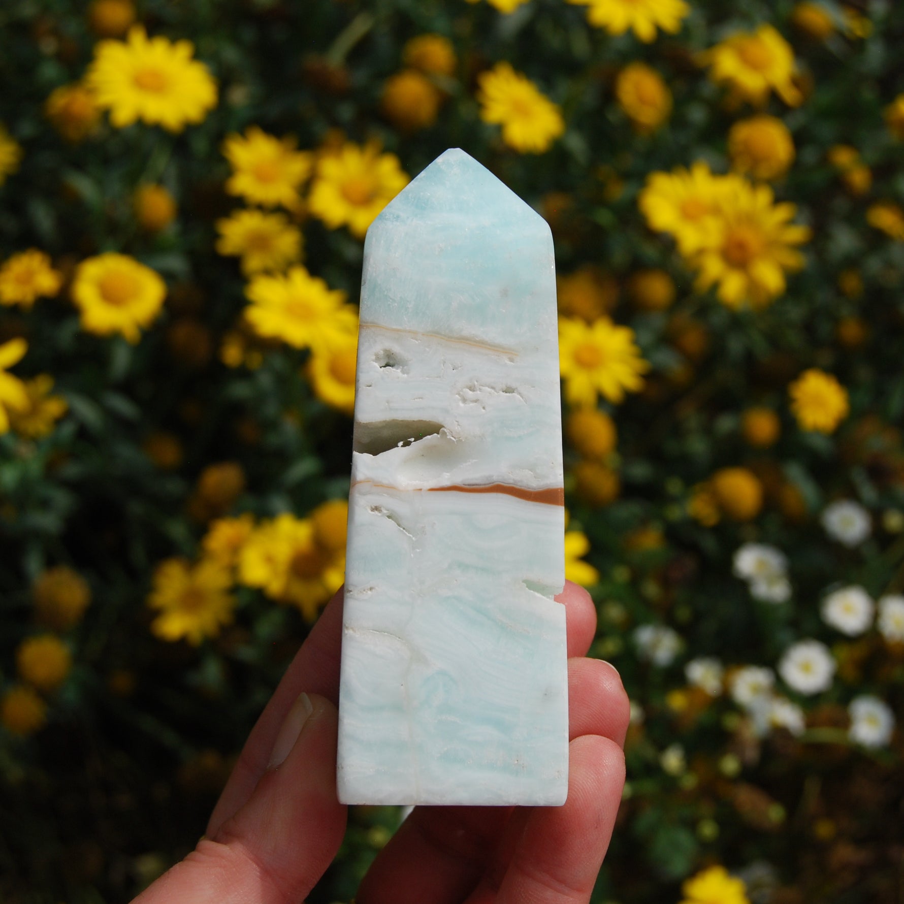 Caribbean Blue Calcite Crystal Obelisk Tower