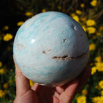 Caribbean Blue Calcite and Aragonite Polished Crystal Sphere Ball