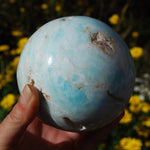 Caribbean Blue Calcite and Aragonite Polished Crystal Sphere Ball