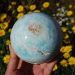 Caribbean Blue Calcite and Aragonite Polished Crystal Sphere Ball