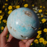 Caribbean Blue Calcite and Aragonite Polished Crystal Sphere Ball