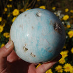Caribbean Blue Calcite and Aragonite Polished Crystal Sphere Ball