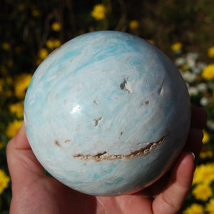 Caribbean Blue Calcite and Aragonite Polished Crystal Sphere Ball