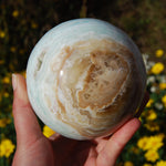 Caribbean Blue Calcite and Aragonite Polished Crystal Sphere Ball