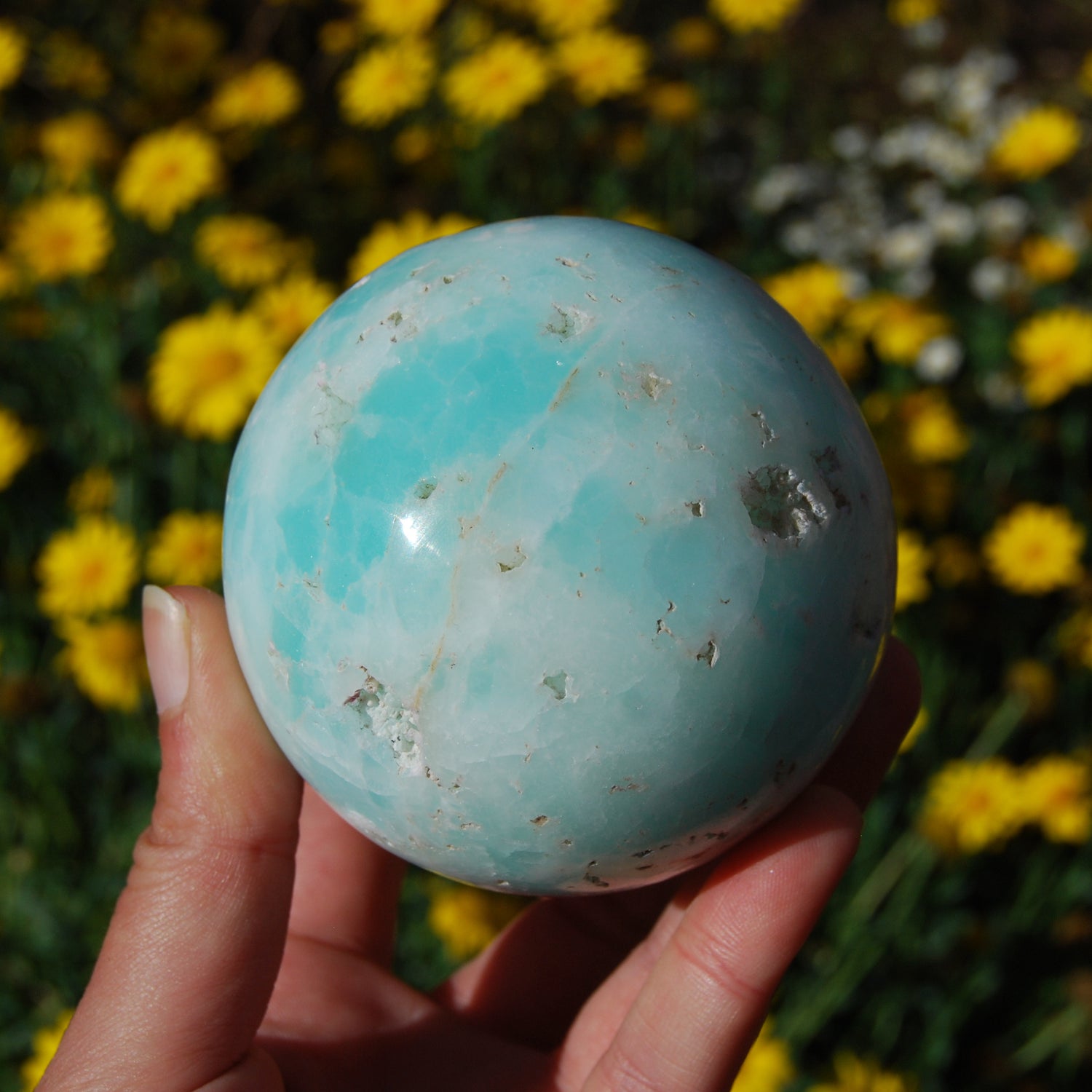 Caribbean Blue Calcite and Aragonite Crystal Sphere
