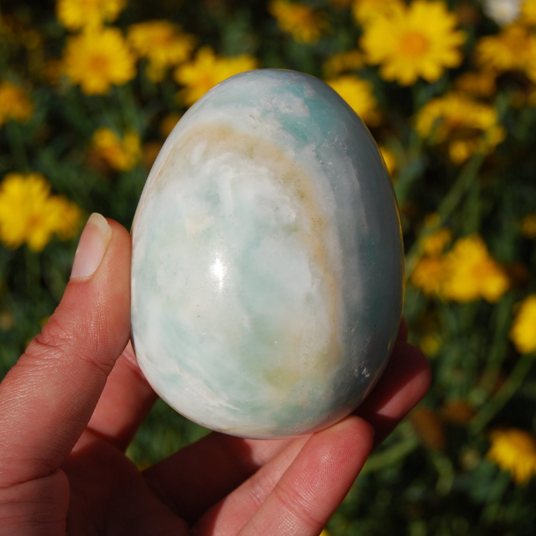Caribbean Blue Calcite and Aragonite Crystal Egg