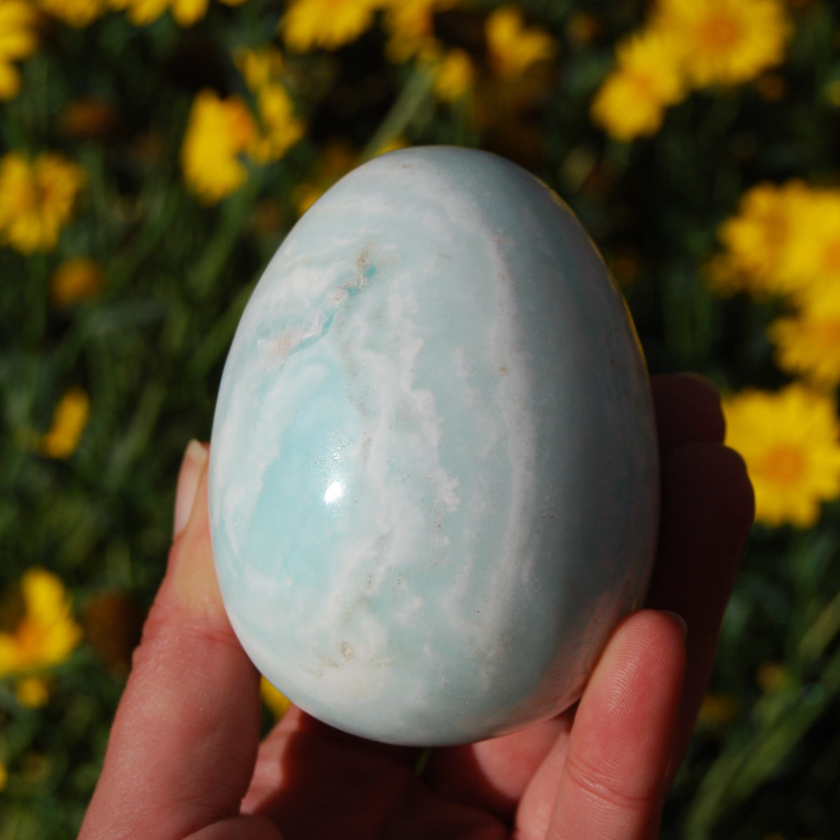 Caribbean Blue Calcite and Aragonite Crystal Egg