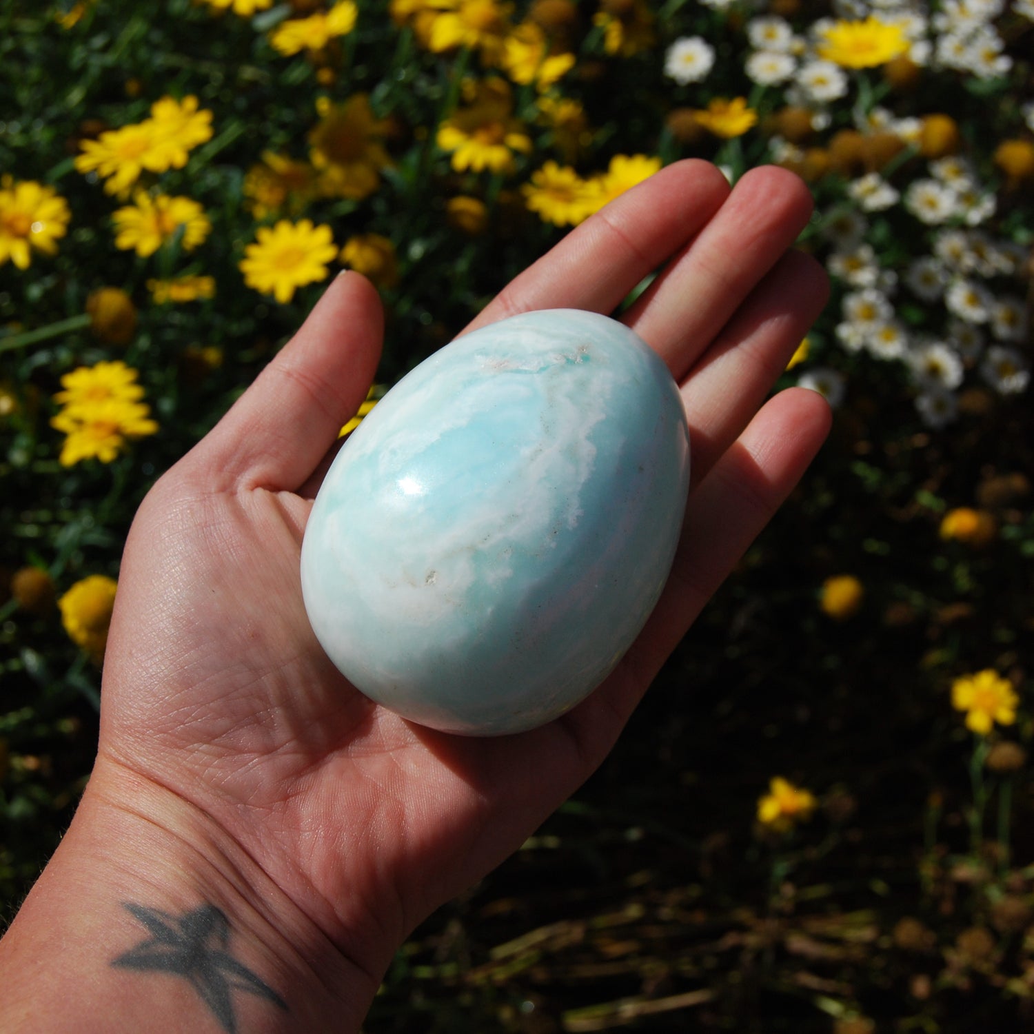 Caribbean Blue Calcite and Aragonite Crystal Egg