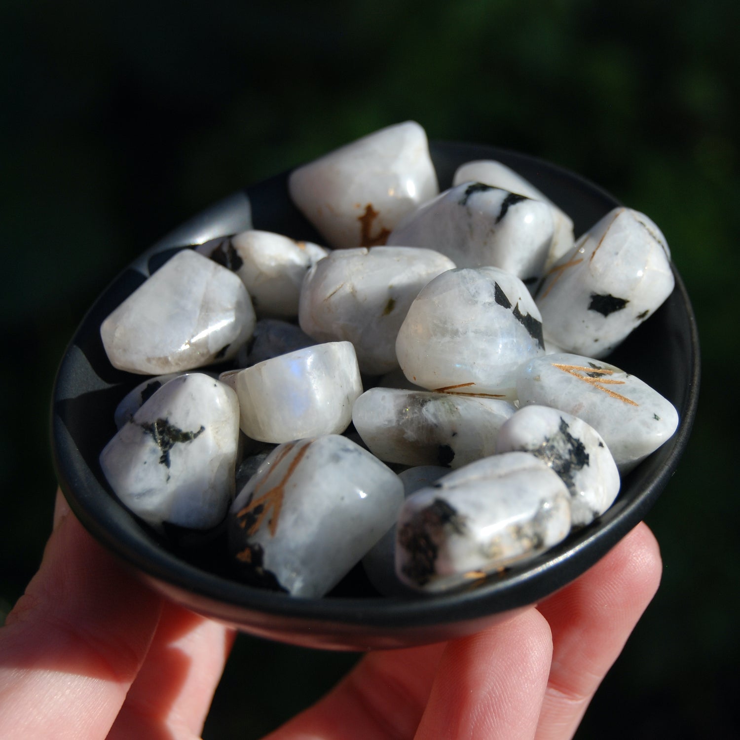 Rune Stone Set Rainbow Moonstone Crystal 