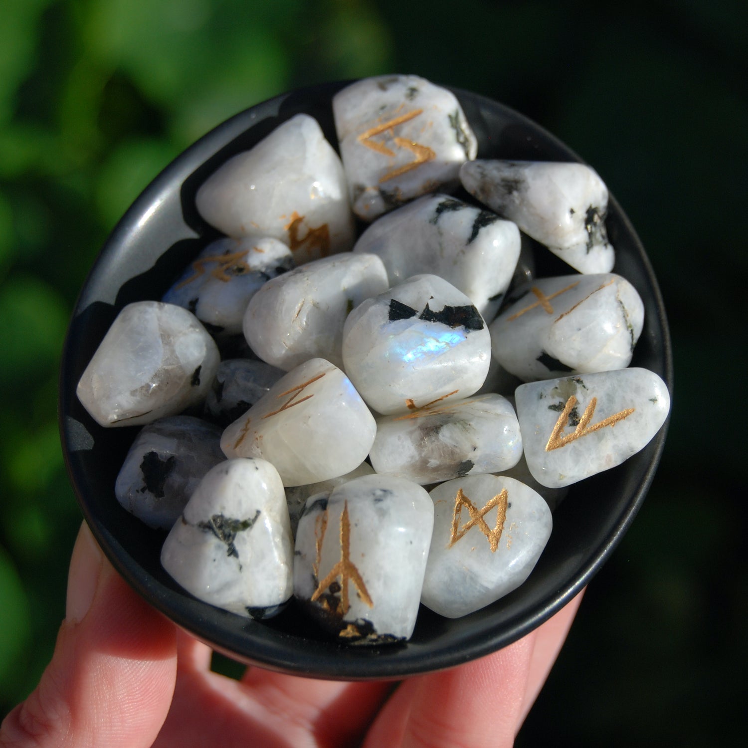 Rune Stone Set Rainbow Moonstone Crystal 