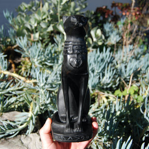 Black Jade Bastet Cat Crystal Carving