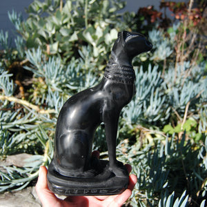 Black Jade Bastet Cat Crystal Carving