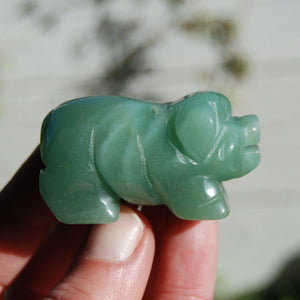 Green Aventurine Carved Crystal Pig Totems