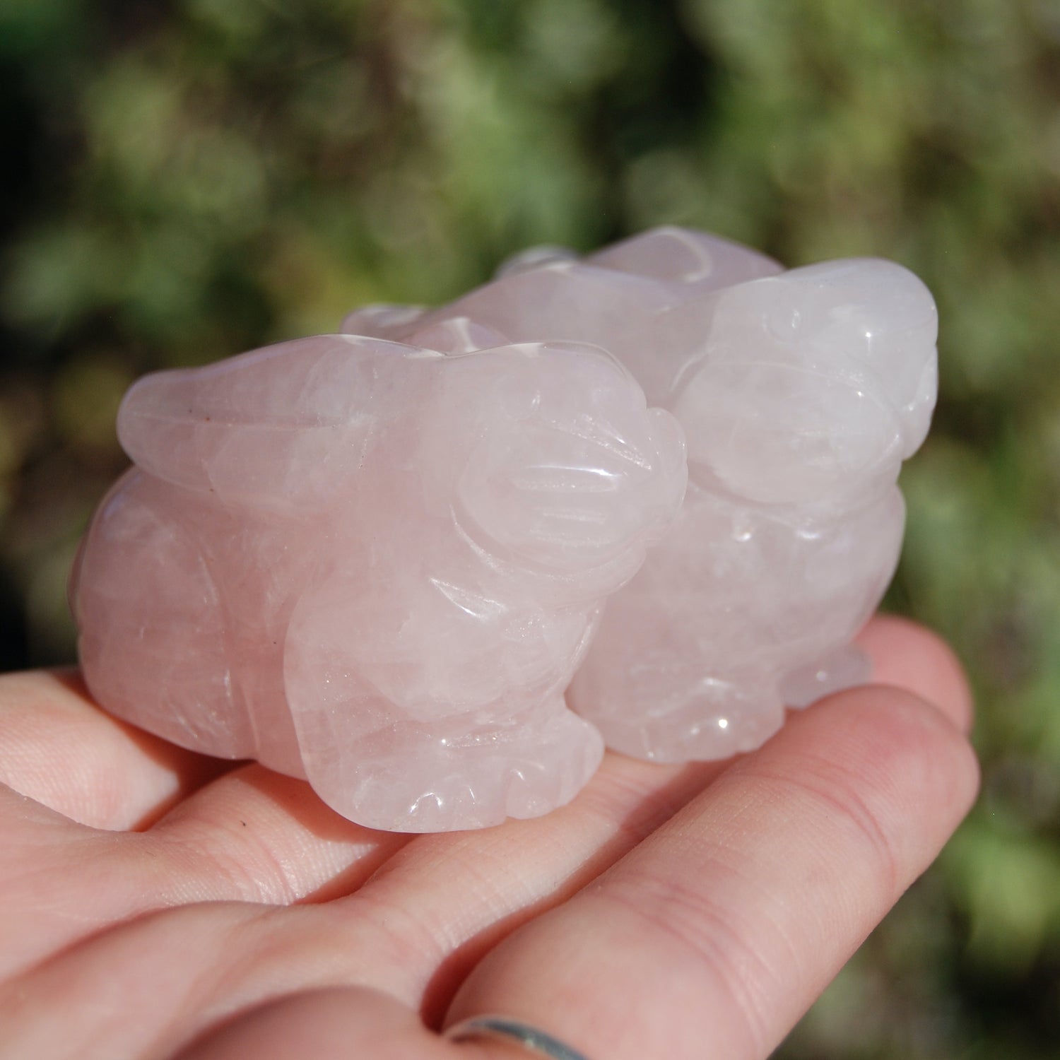 Rose Quartz Carved Crystal Rabbit Totems