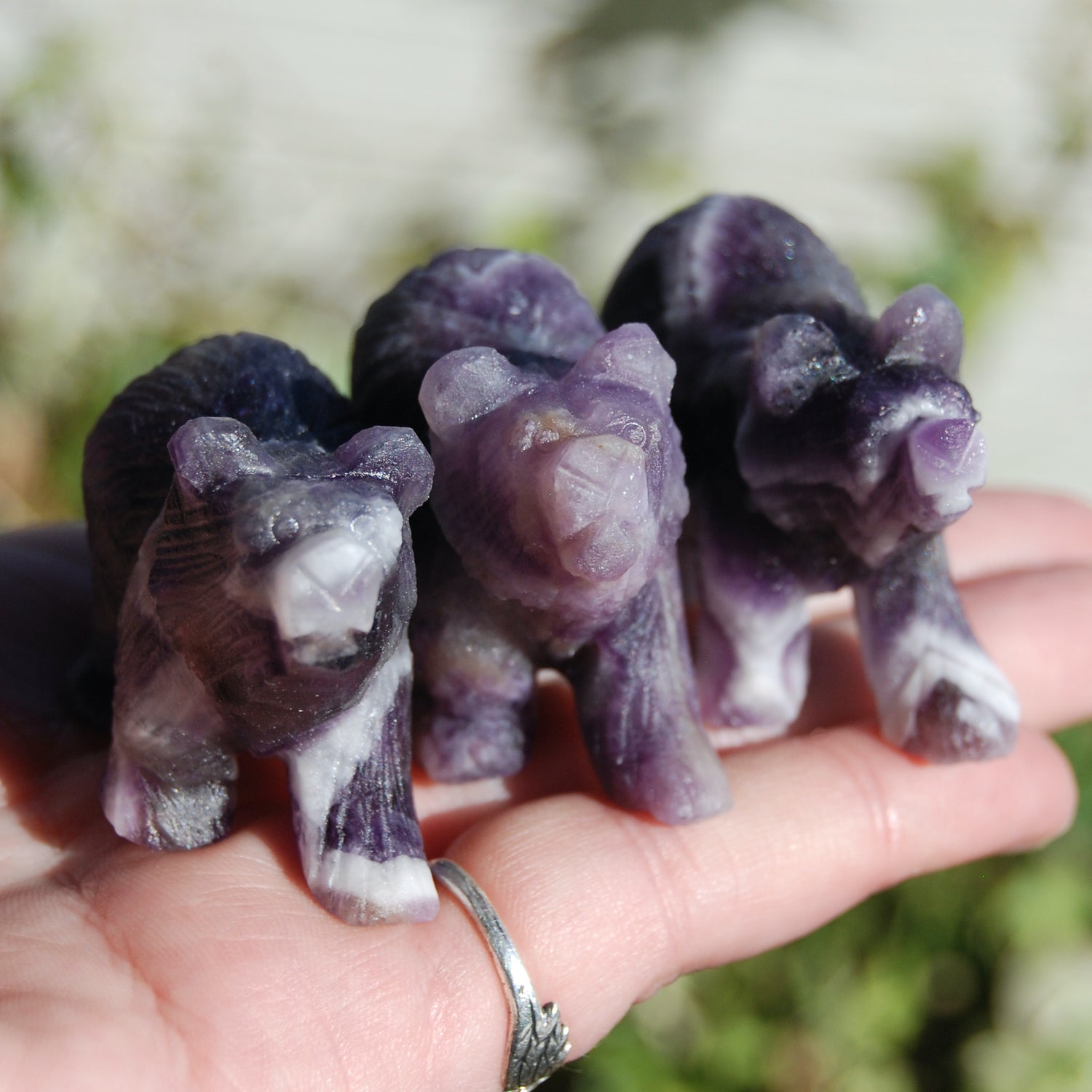 Chevron Dream Amethyst Carved Crystal Bear