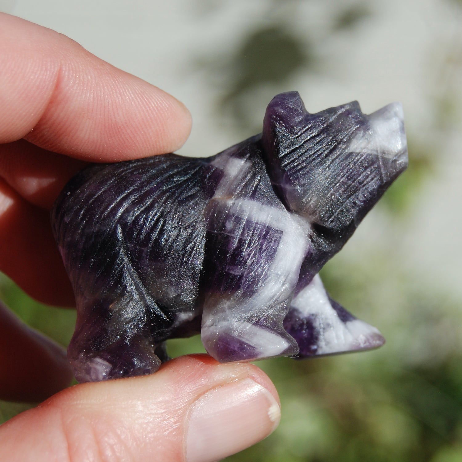 Chevron Dream Amethyst Carved Crystal Bear