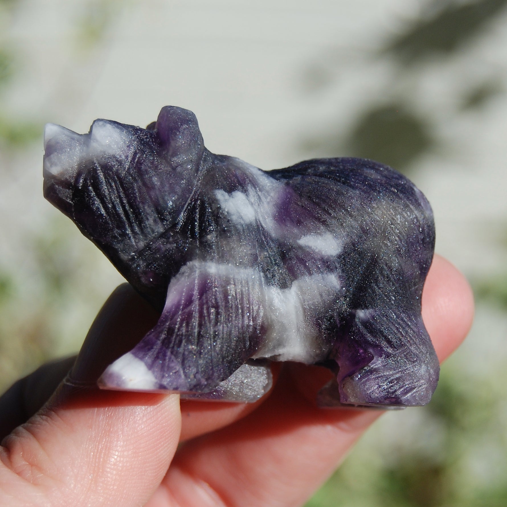 Chevron Dream Amethyst Carved Crystal Bear