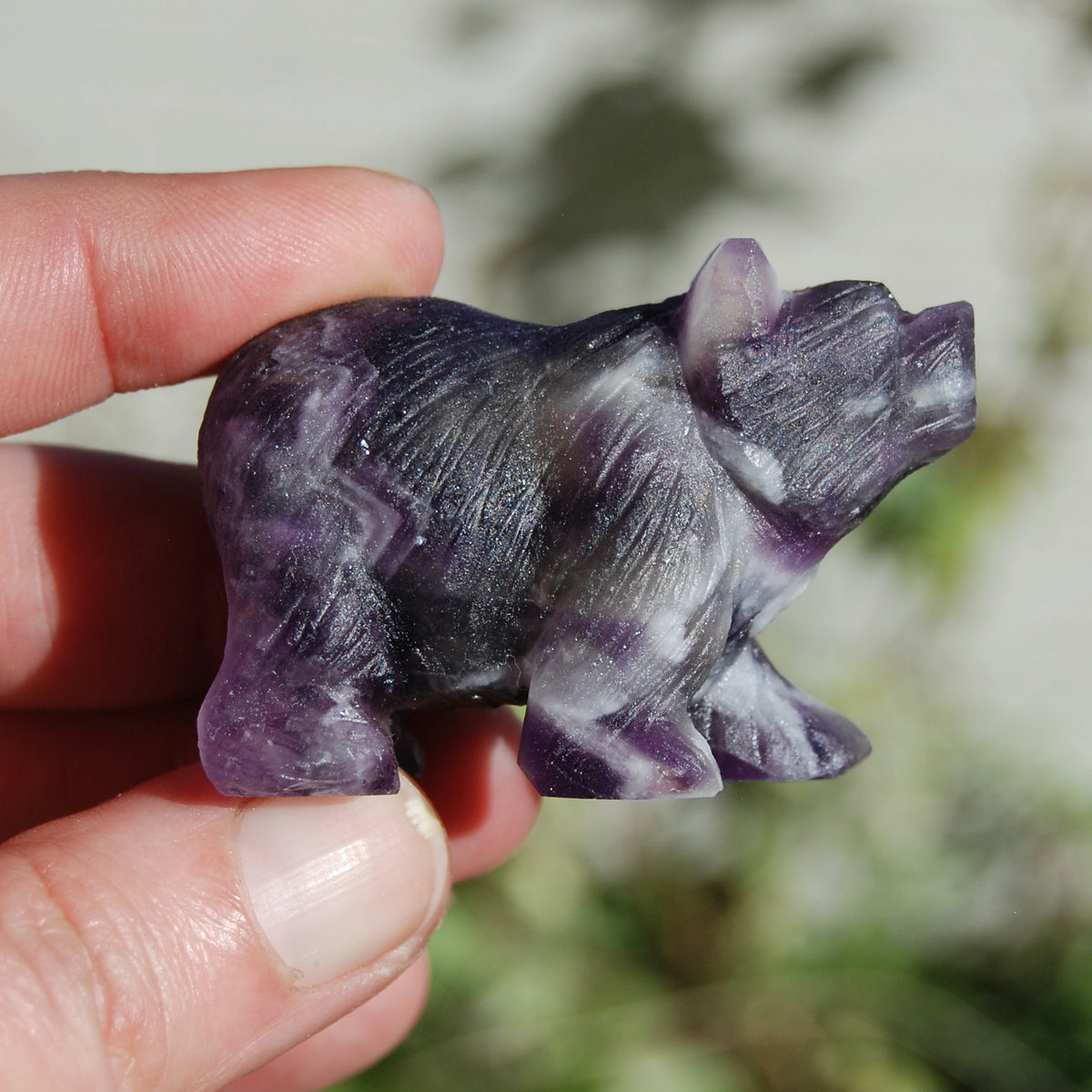Chevron Dream Amethyst Carved Crystal Bear