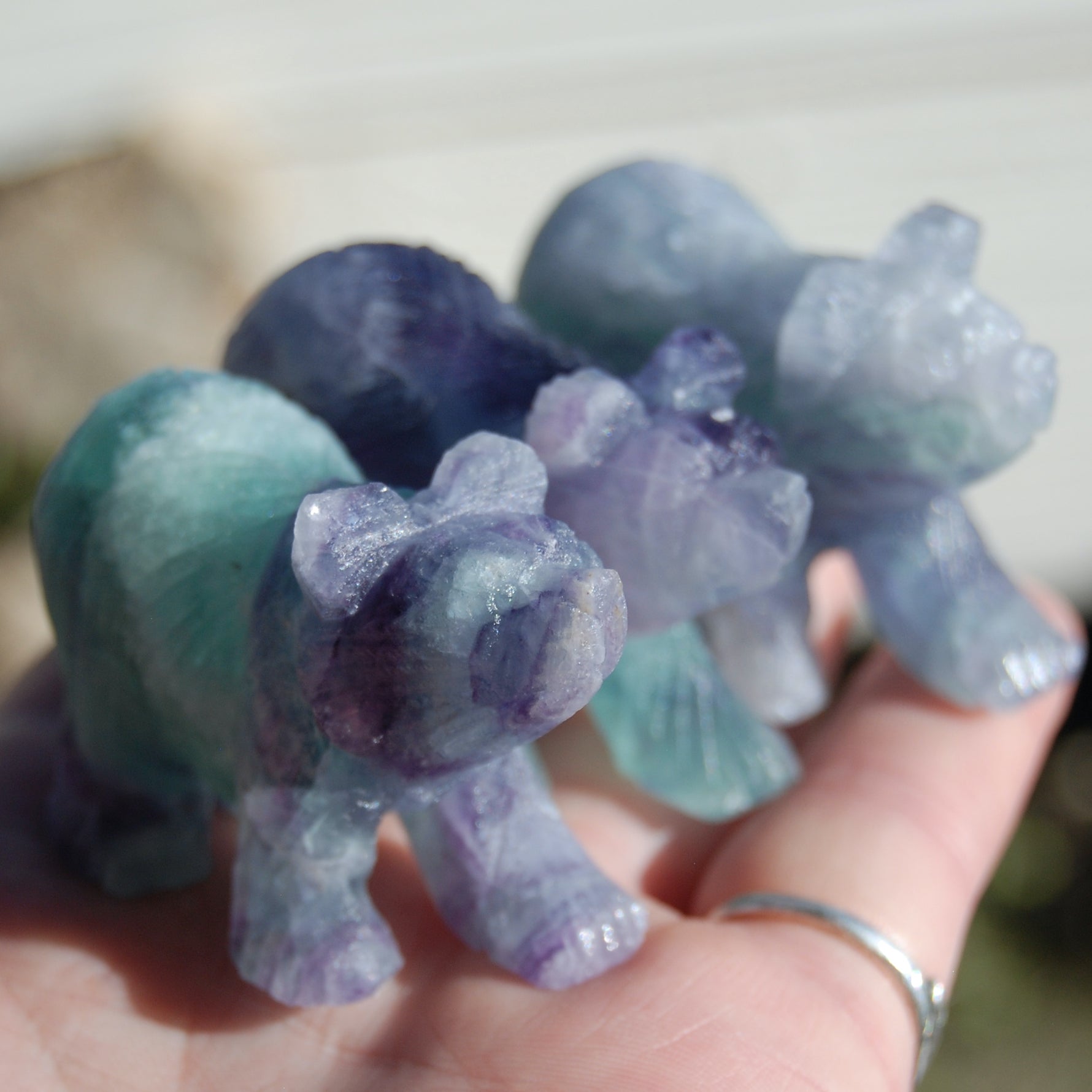 Rainbow Blue Fluorite Carved Crystal Bear