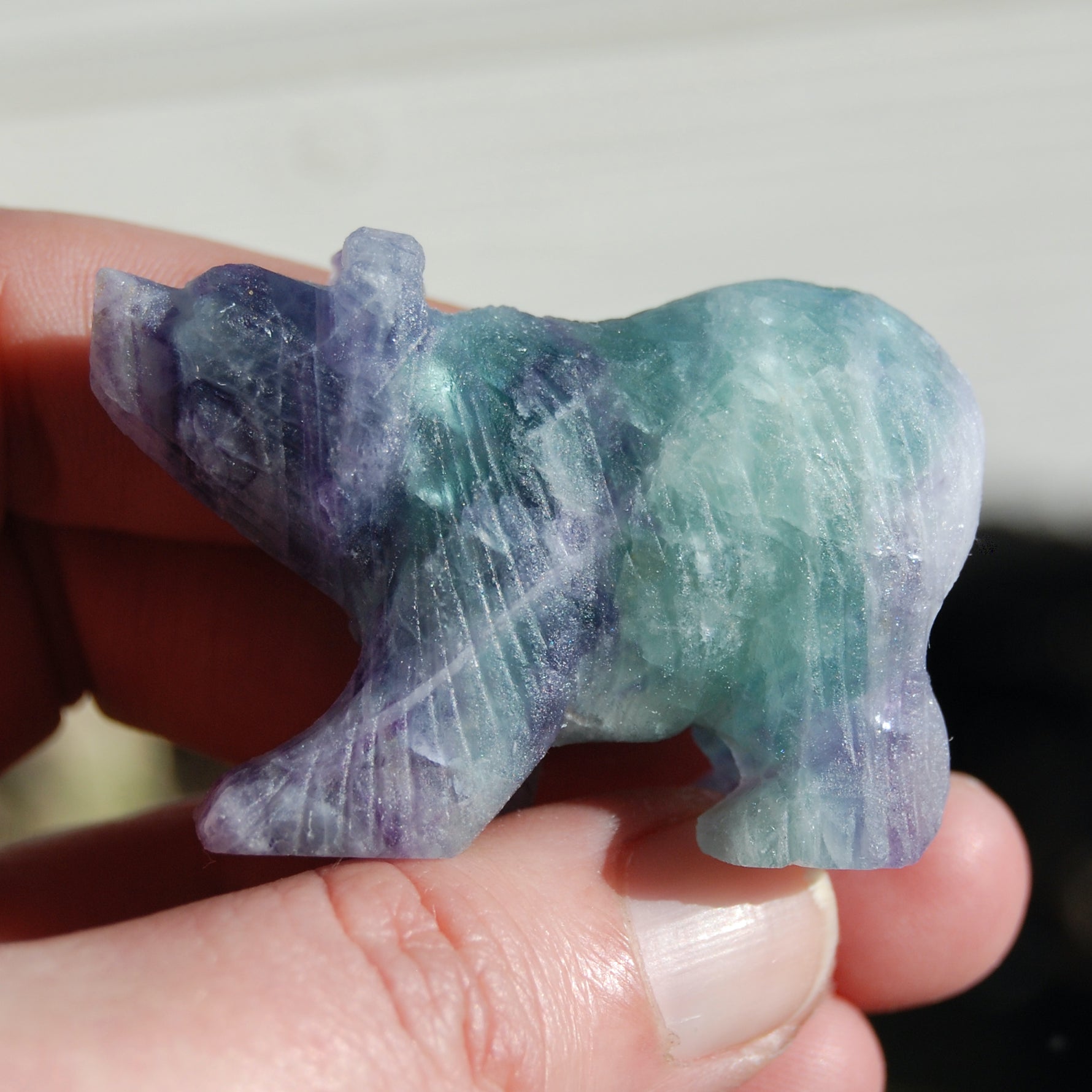 Rainbow Blue Fluorite Carved Crystal Bear