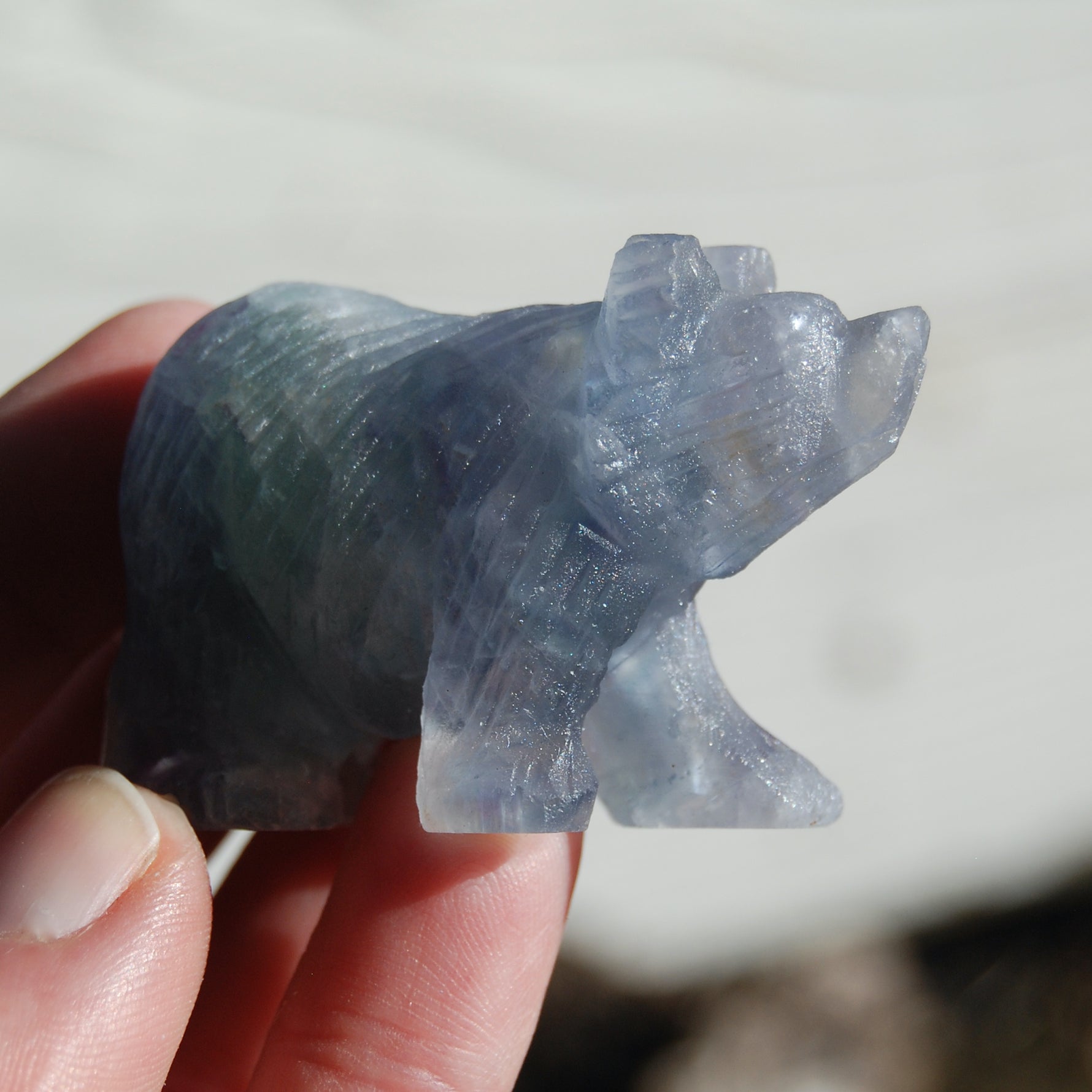 Rainbow Blue Fluorite Carved Crystal Bear