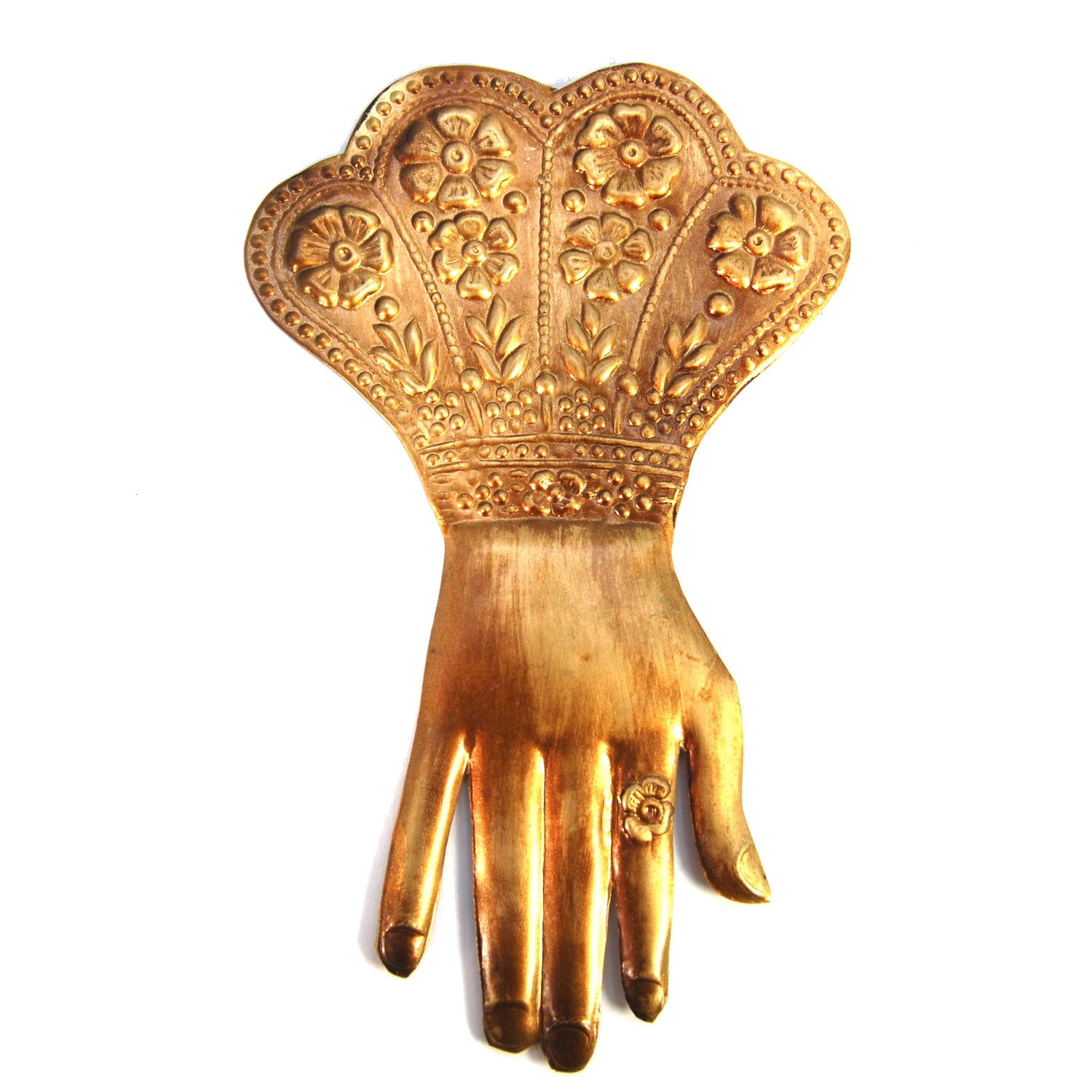 Divine Hand Ex Voto Milagro Ornament in Antiqued Brass