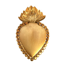Load image into Gallery viewer, Rhinestone Sacred Heart Ex Voto Antiqued Gold Milagro Ornament
