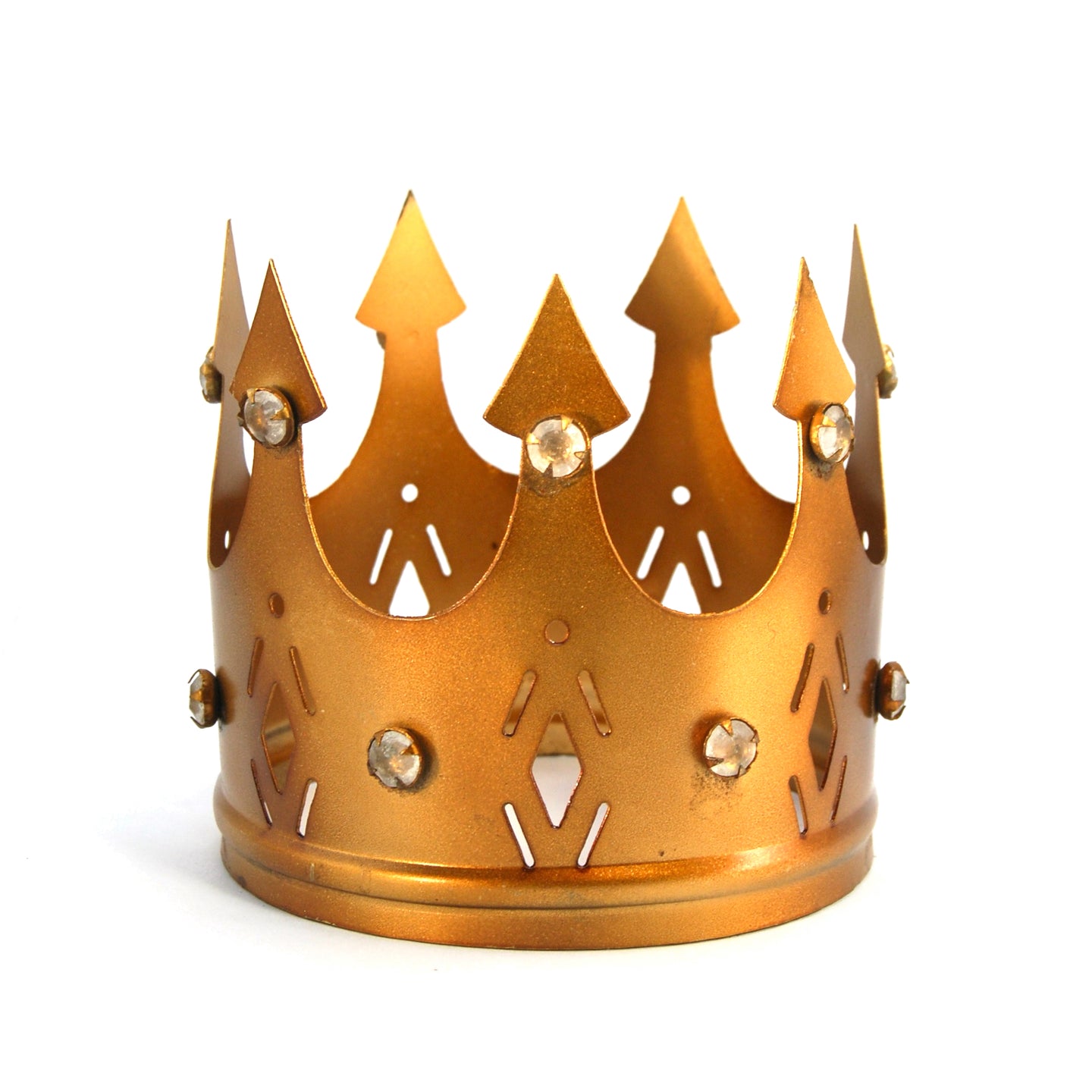 Jeweled Santos Crown in Antiqued Brass, Medium 4in