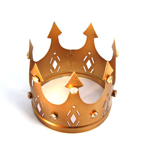 Jeweled Santos Crown in Antiqued Brass, Medium 4in