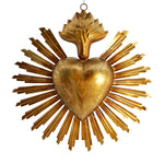 Sacred Heart Ex Voto with Sunray Halo, Antiqued Brass Wall Hanging