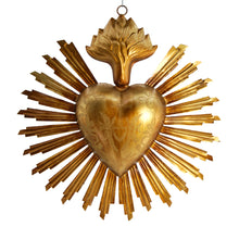 Load image into Gallery viewer, Sacred Heart Ex Voto with Sunray Halo, Antiqued Brass Wall Hanging
