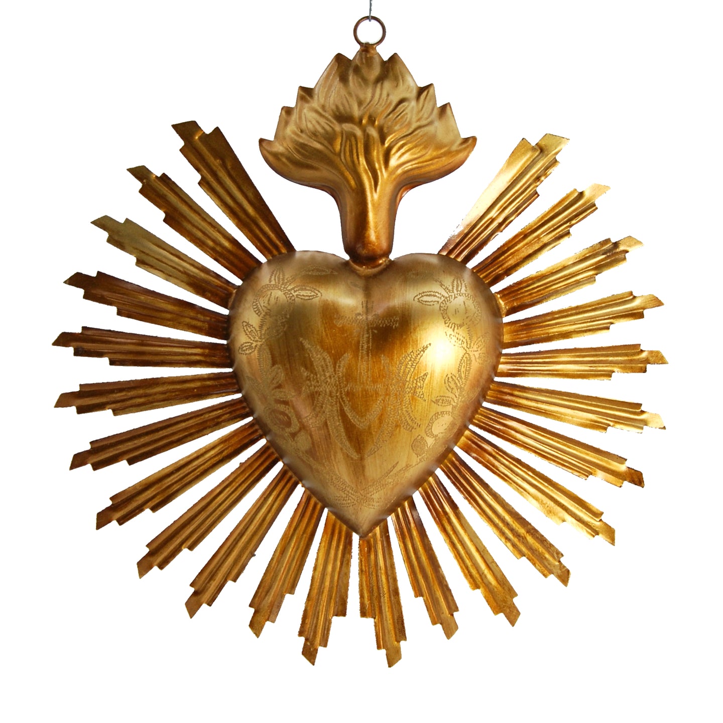 Sacred Heart Ex Voto with Sunray Halo, Antiqued Brass Wall Hanging