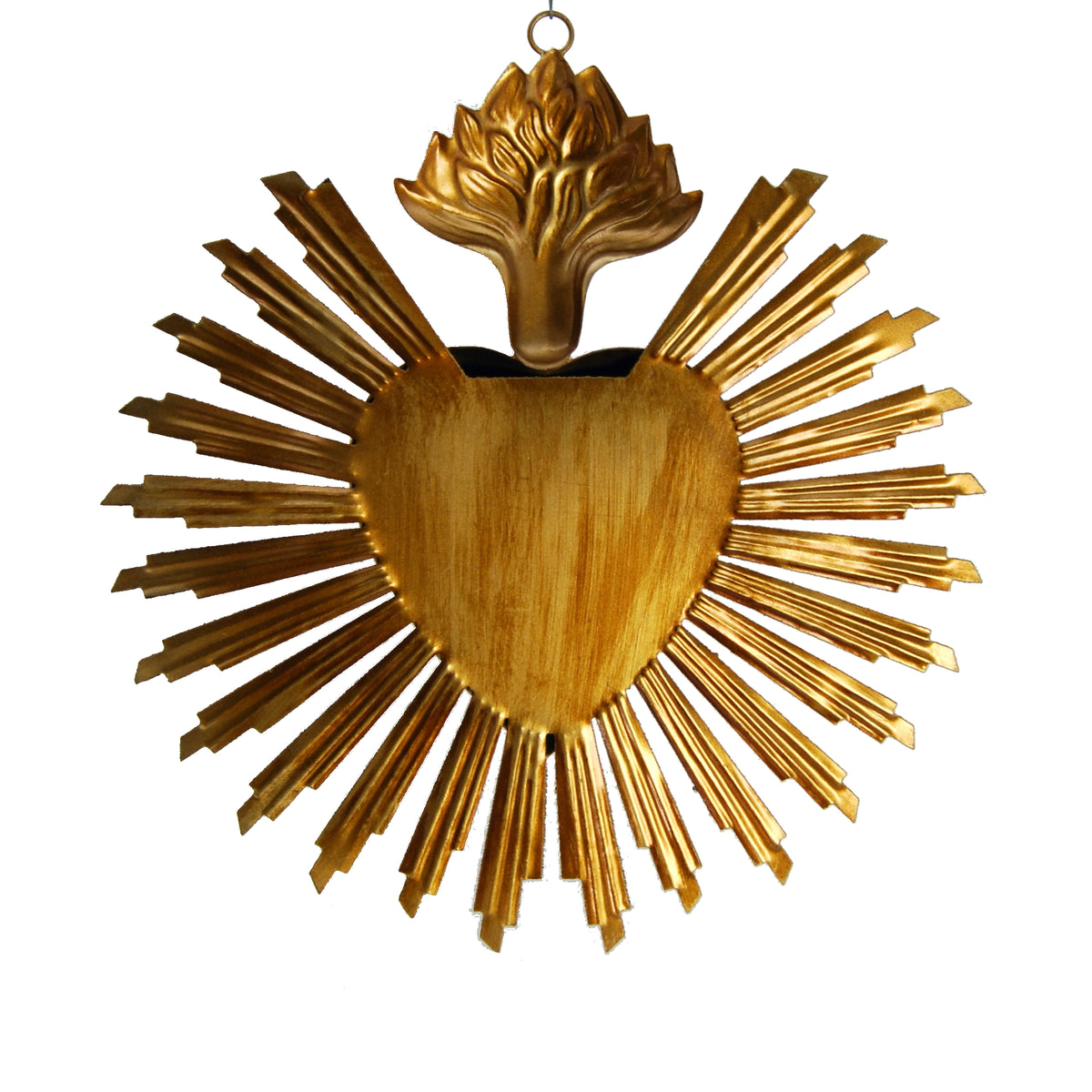 Sacred Heart Ex Voto with Sunray Halo, Antiqued Brass Wall Hanging