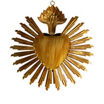 Sacred Heart Ex Voto with Sunray Halo, Antiqued Brass Wall Hanging