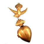 Sacred Heart Ex Voto Locket with Dove Milagro in Antiqued Brass