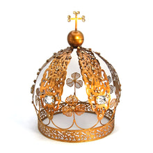 Load image into Gallery viewer, XL 11in Jeweled Santos Crown Clover Orb and Cross Motif, Decorative Antiqued Brass Rhinestones

