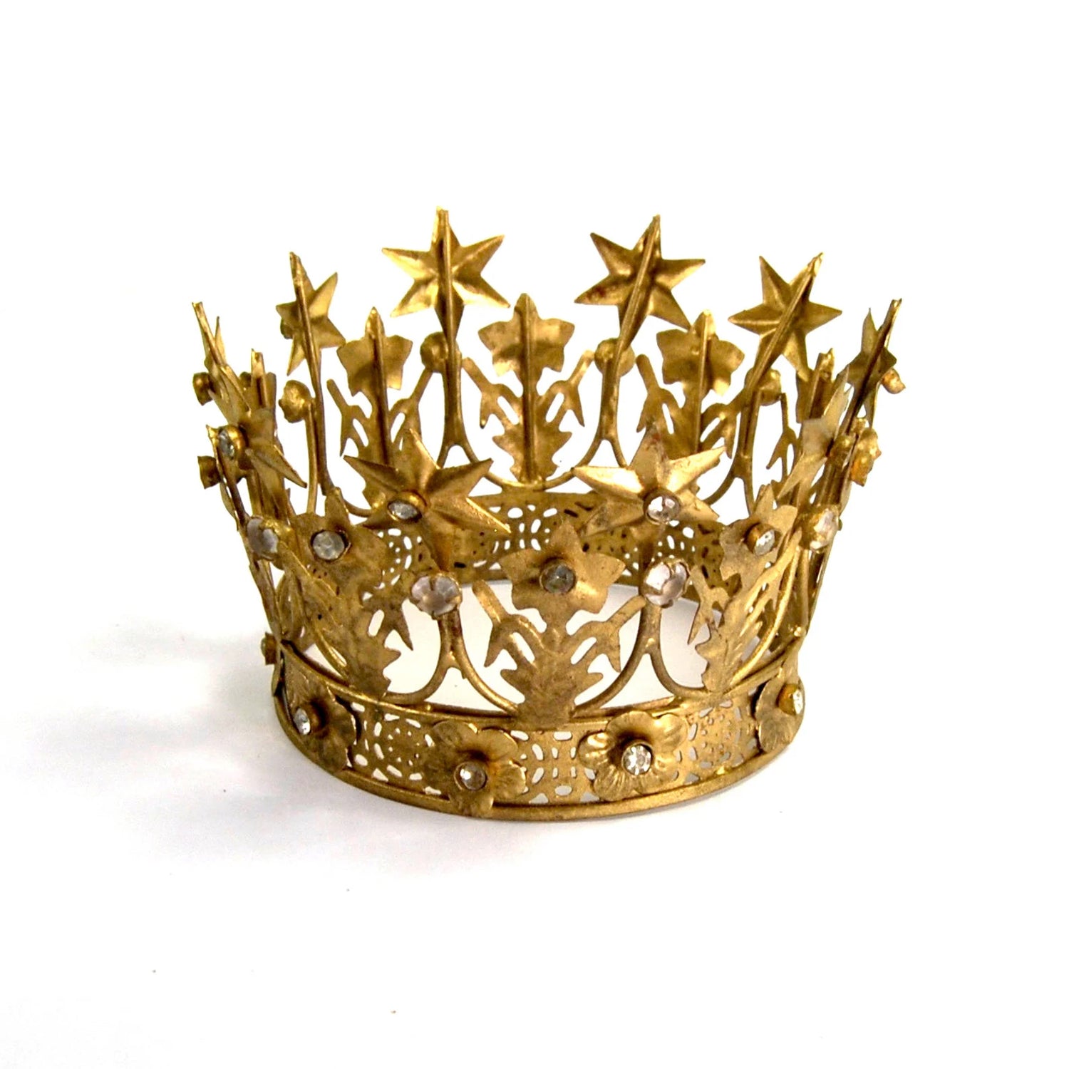 Santos Crown, Antique Gold Rhinestone Star Lily Motif