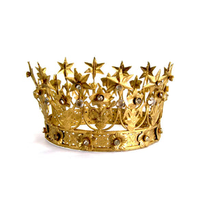 Santos Crown, Antique Gold Rhinestone Star Lily Motif