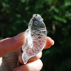 2.5in AAA Clear Quartz Carved Crystal Fish Pearl of Wisdom