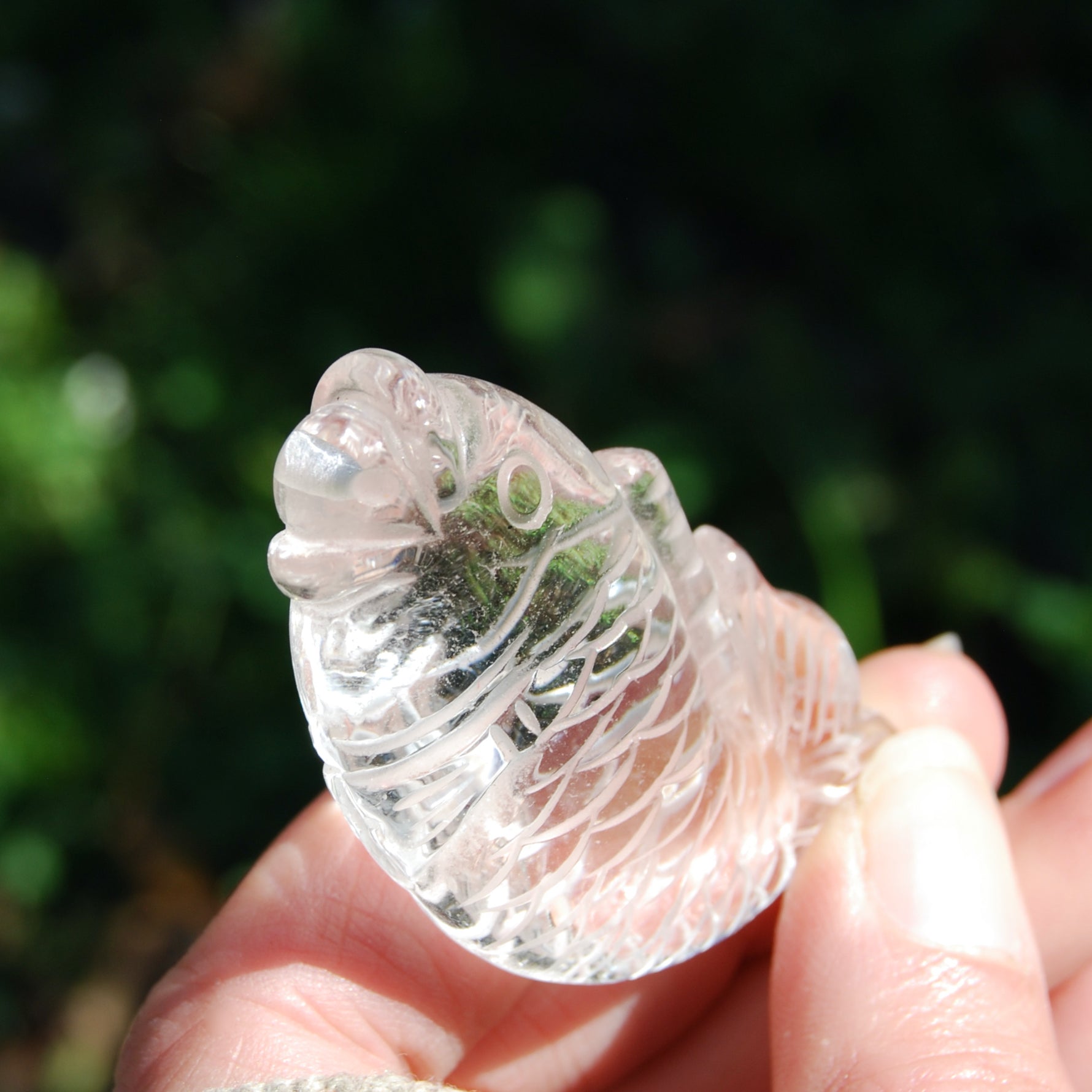 AAA Clear Quartz Carved Crystal Fish Good Luck Pearl