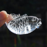 AAA Clear Quartz Carved Crystal Fish Good Luck Pearl